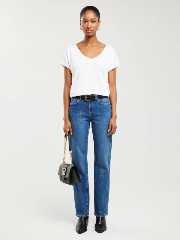 Jeansy damskie z prostą nogawką niebieskie Myrra 313