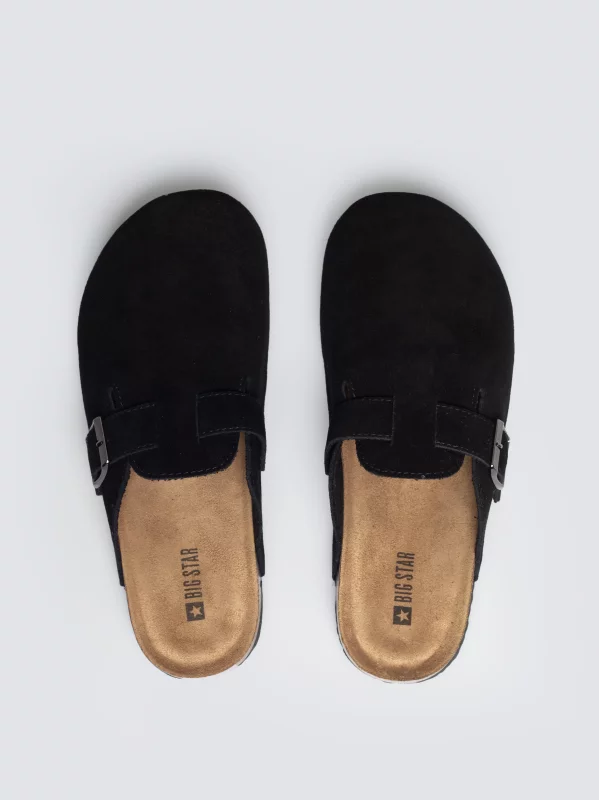 Klapki damskie z naturalnej skóry zamszowej czarne RR274A384 906