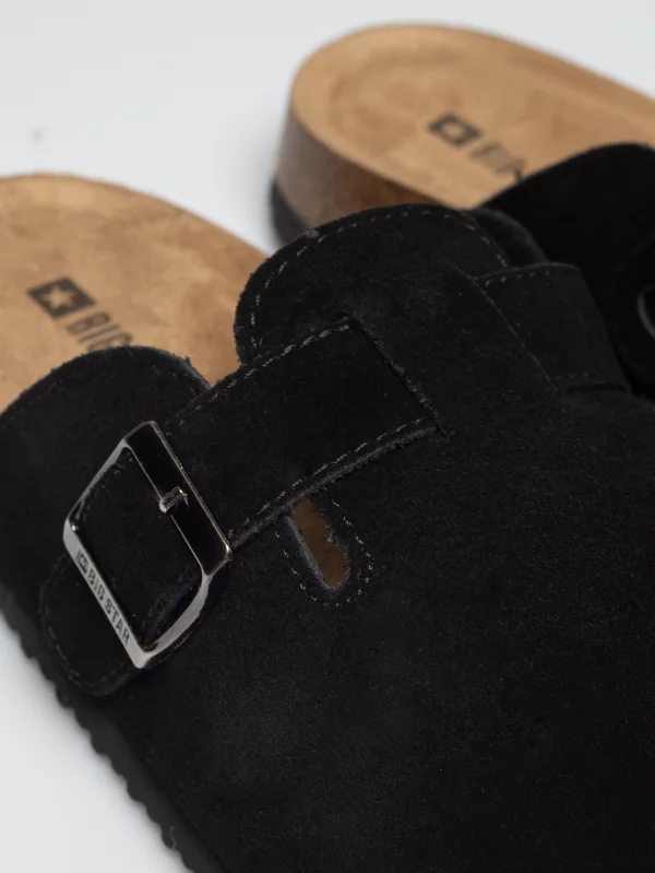 Klapki damskie z naturalnej skóry zamszowej czarne RR274A384 906