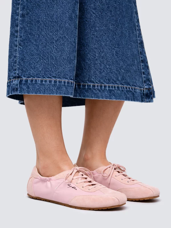 Sneakersy damskie ze skórzanymi wstawkami różowe TT274600 601