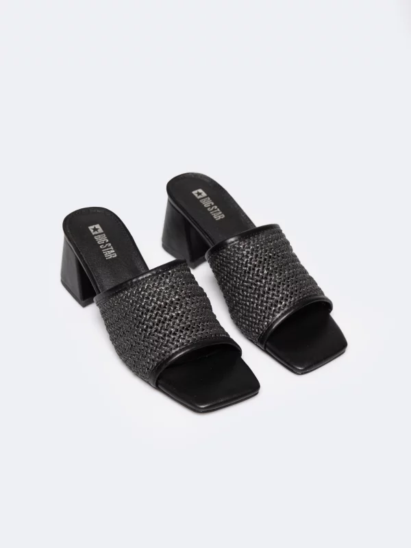 Klapki damskie eleganckie na obcasie czarne RR274147 906