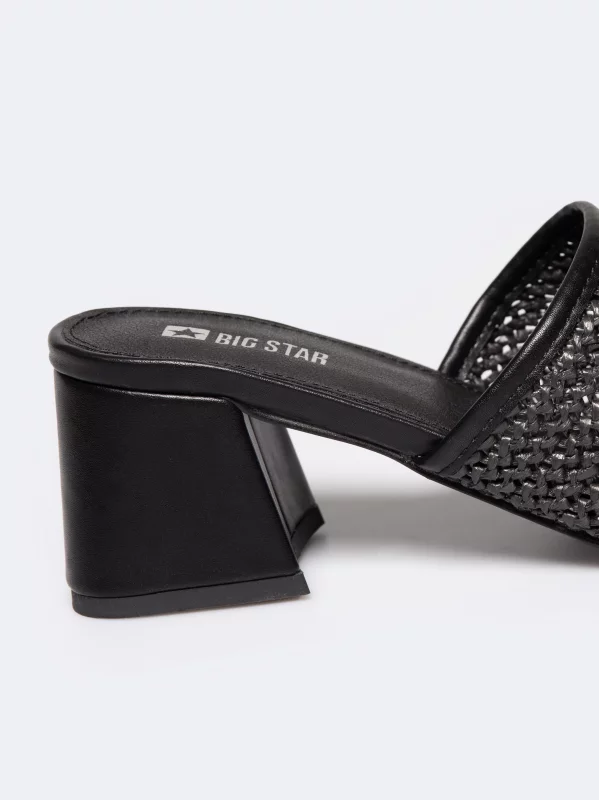 Klapki damskie eleganckie na obcasie czarne RR274147 906