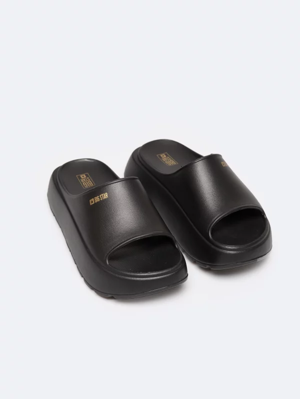 Klapki damskie na podwyższonej podeszwie czarne RR274A567 906