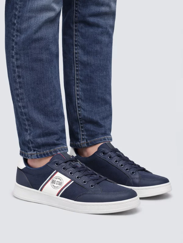 Sneakersy męskie z białymi wstawkami granatowe TT174309 403