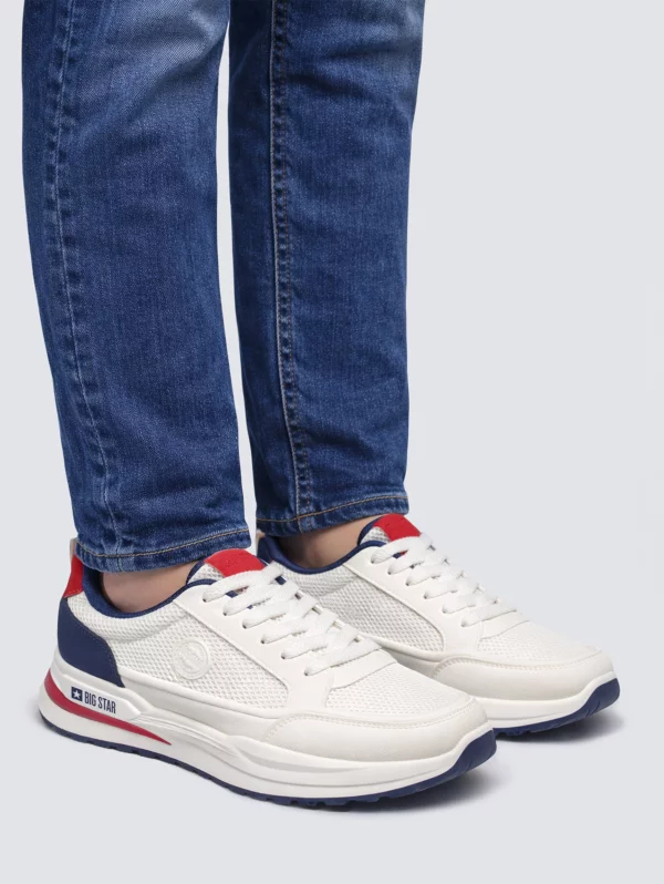 Sneakersy męskie z granatowo-czerwonymi wstawkami białe TT174315 101