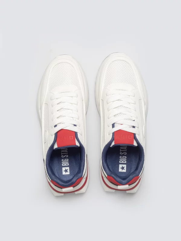 Sneakersy męskie z granatowo-czerwonymi wstawkami białe TT174315 101