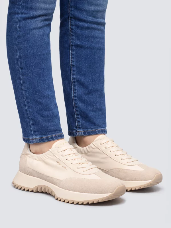 Sneakersy damskie z zamszowymi wstawkami beżowe TT274512 801