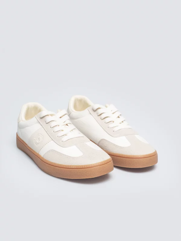 Sneakersy damskie z kontrastową podeszwą beżowe TT274798 801