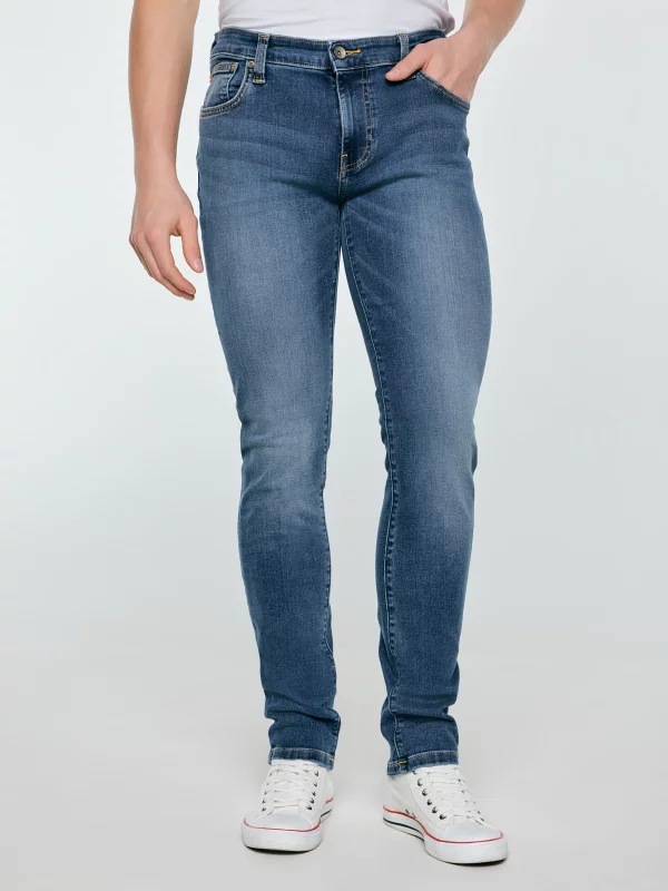 Jeansy męskie dopasowane niebieskie Ronan 397