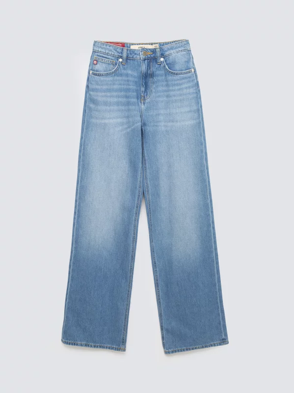 Jeansy damskie z szeroką nogawką niebieskie Atrea 111