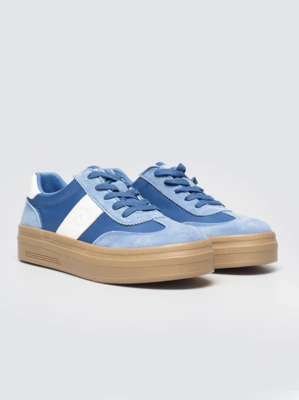 Sneakersy damskie ze skórzanymi wstawkami niebieskie TT274165 401