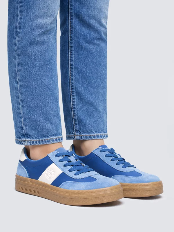 Sneakersy damskie ze skórzanymi wstawkami niebieskie TT274165 401