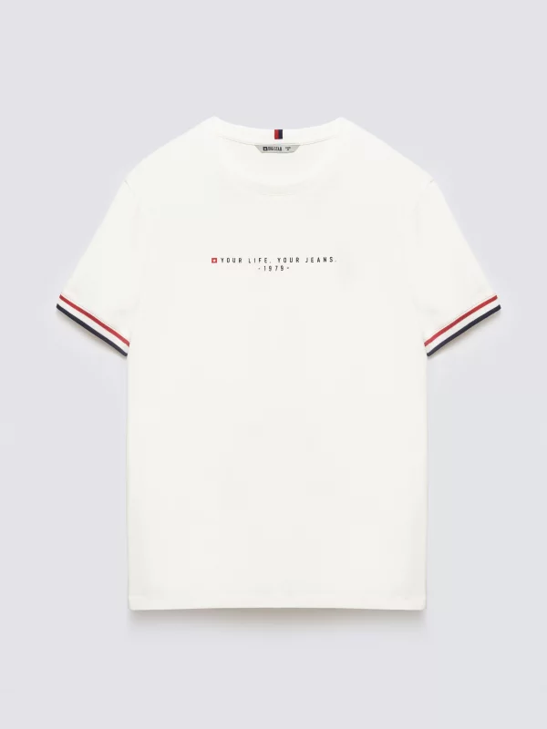 Koszulka męska z kontrastowym wykończeniem biała Bortor 100