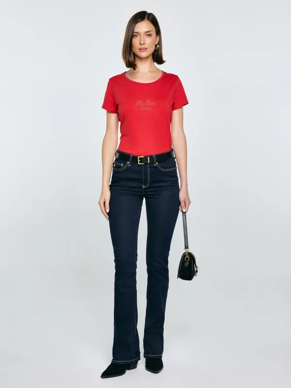 Koszulka damska z napisem z cyrkonii czerwona Malvina 603