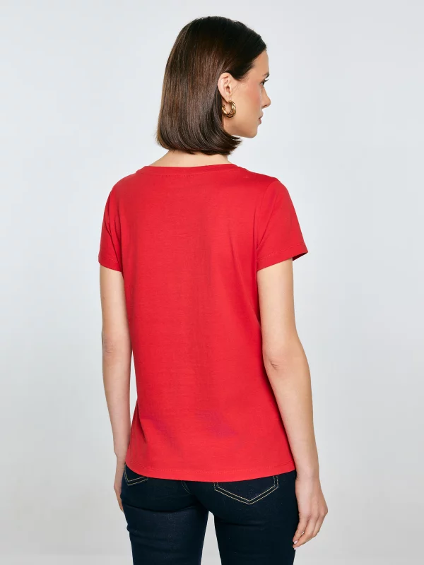 Koszulka damska z napisem z cyrkonii czerwona Malvina 603