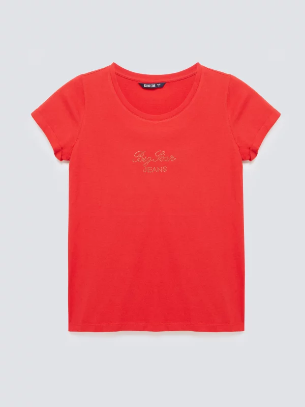 Koszulka damska z napisem z cyrkonii czerwona Malvina 603