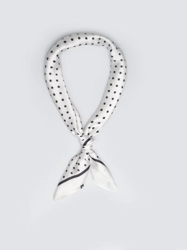 Apaszka damska w czarne kropki biała Hameli 100