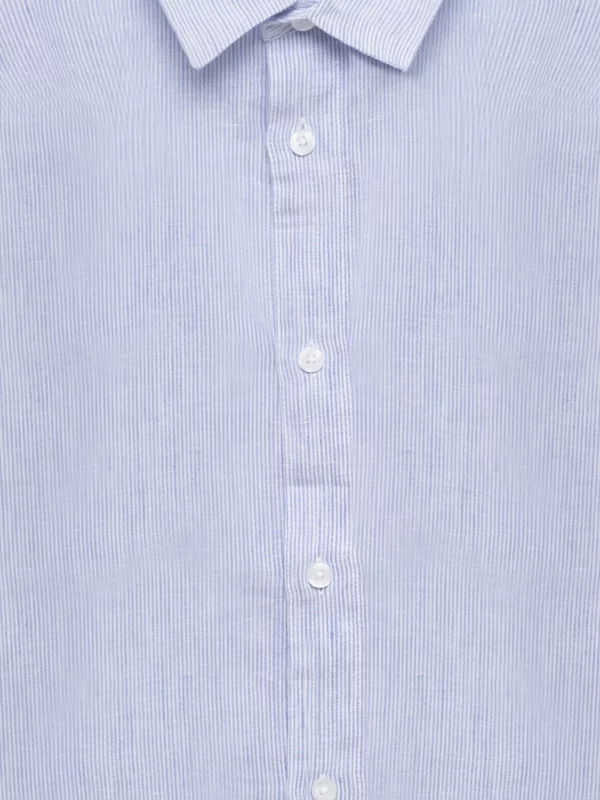 Lniana koszula męska w prążek jasnoniebieska Malekiws 400