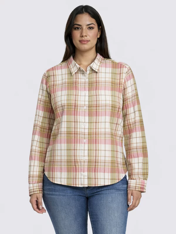 Koszula damska bawełniana w kratę różowo-zielona Cedi 600