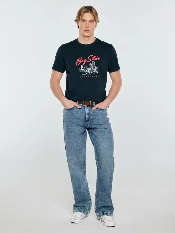 Koszulka męska z nadrukiem granatowa Sterir 403