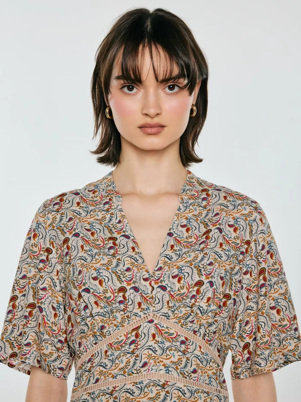 Sukienka damska mini z wiskozy z nadrukiem kremowa Viana 103