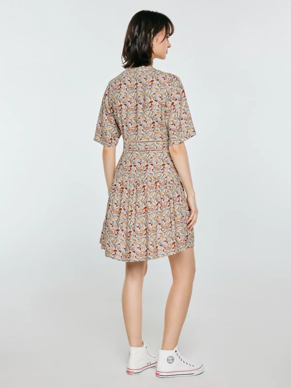 Sukienka damska mini z wiskozy z nadrukiem kremowa Viana 103