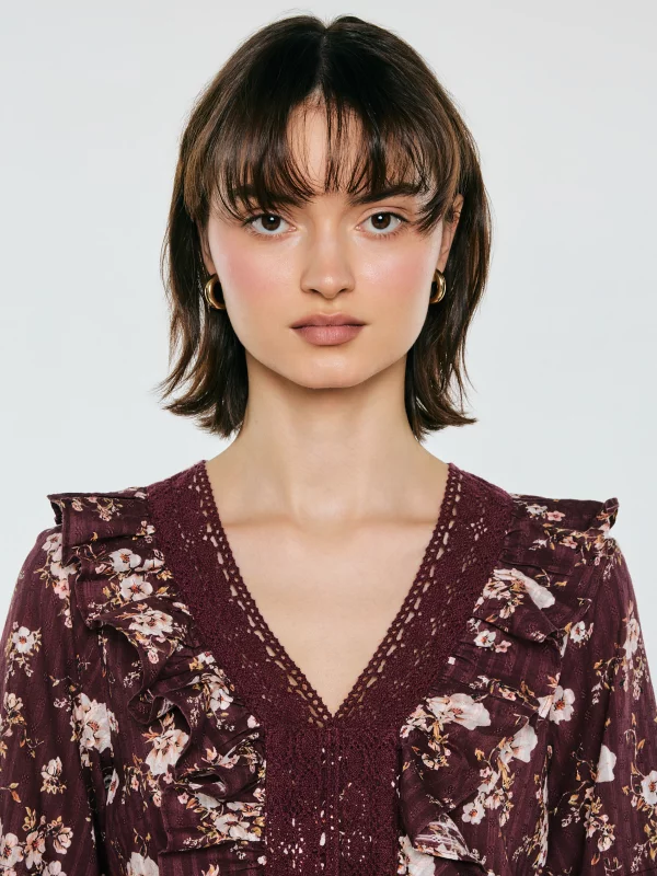 Bluzka damska z kwiatowym nadrukiem ciemnobrązowa Zala 804