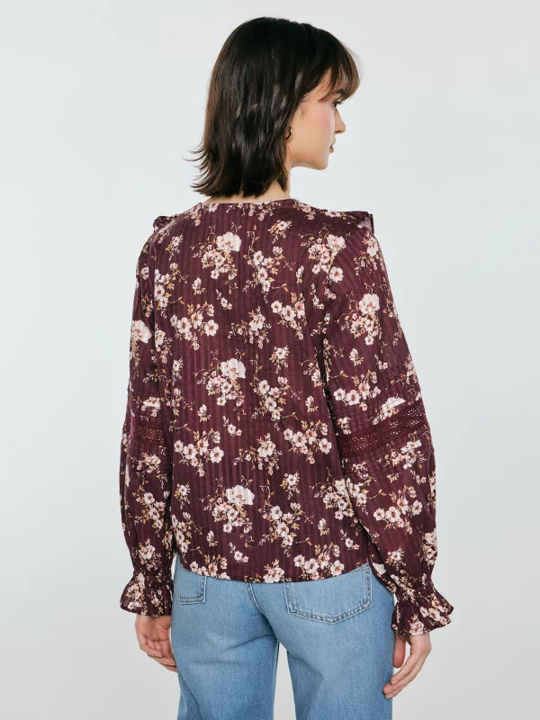 Bluzka damska z kwiatowym nadrukiem ciemnobrązowa Zala 804