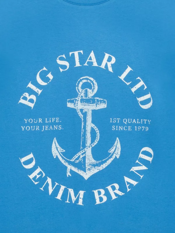 Koszulka męska z kontrastowym nadrukiem niebieska Kartes 401