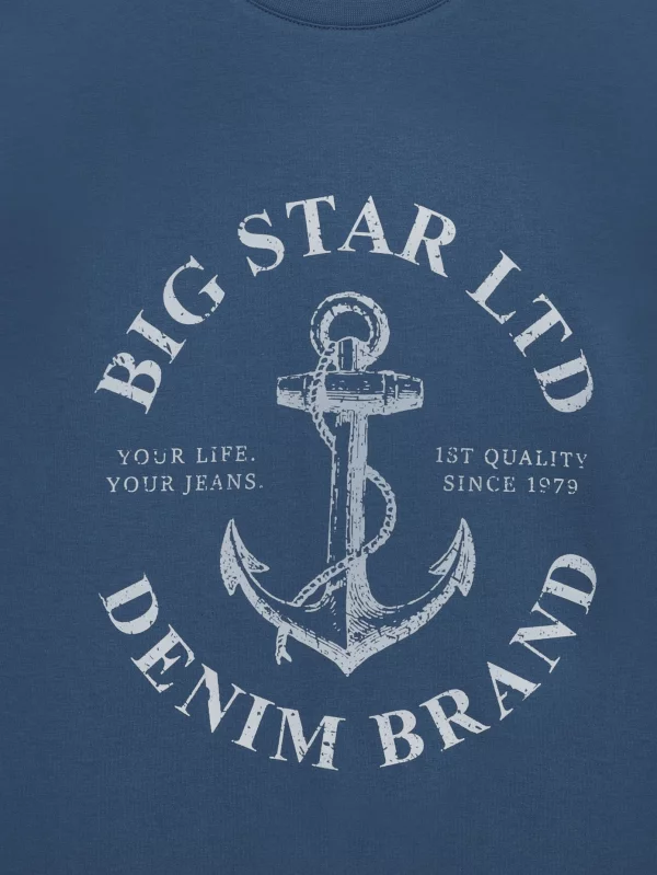 Koszulka męska z kontrastowym nadrukiem ciemnoniebieska Kartes 402