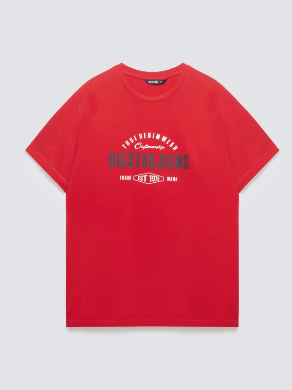 Koszulka męska z kontrastowym nadrukiem czerwona Sers 603