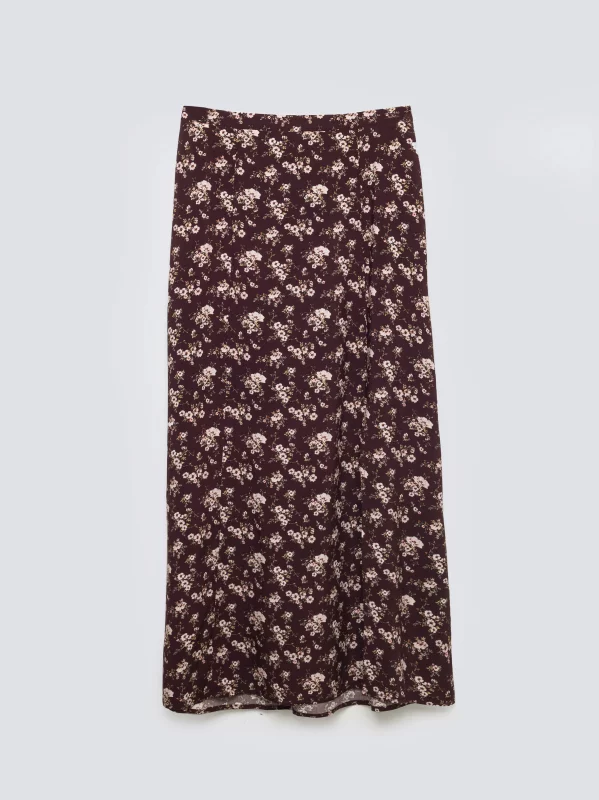 Spódnica damska midi w kwiatowy wzór brązowa Shimenita 804