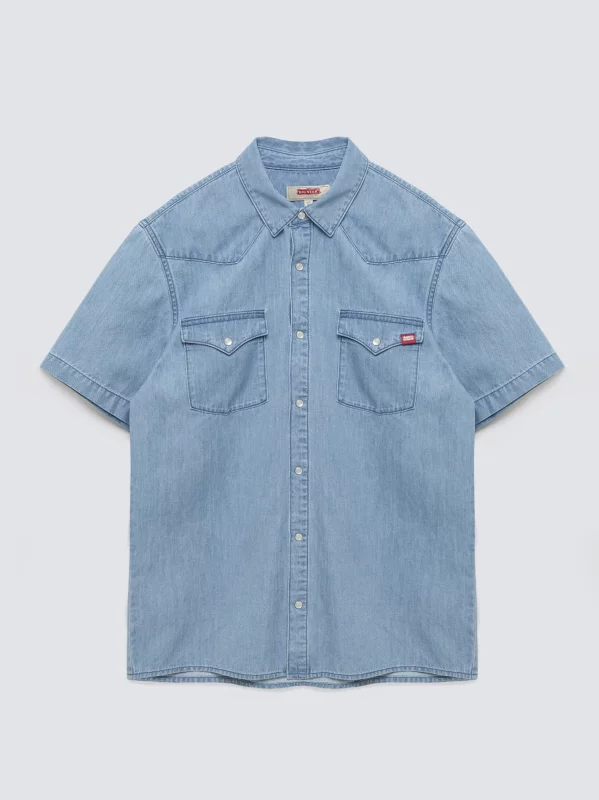 Koszula męska jeansowa z linii Authentic niebieska Short Sleeve Western 267