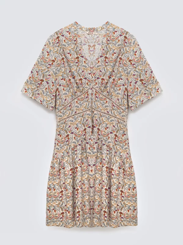 Sukienka damska mini z wiskozy z nadrukiem kremowa Viana 103