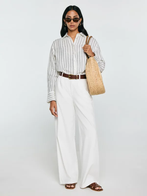 Spodnie damskie wide z domieszką lnu białe Malusi 100