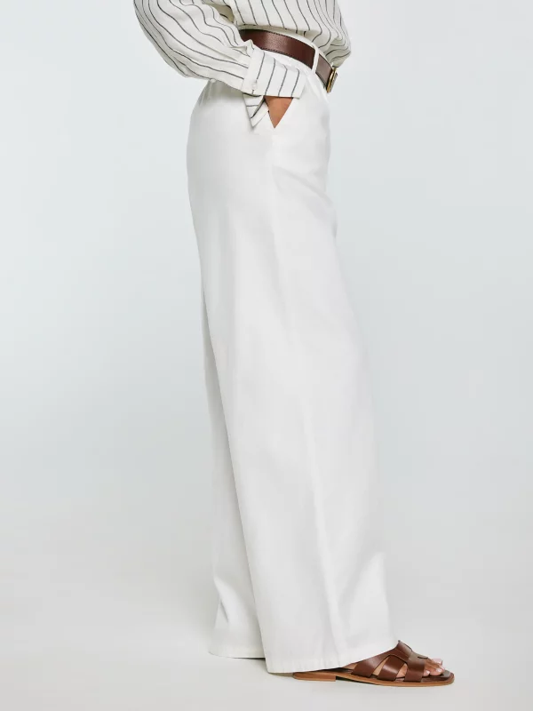 Spodnie damskie wide z domieszką lnu białe Malusi 100