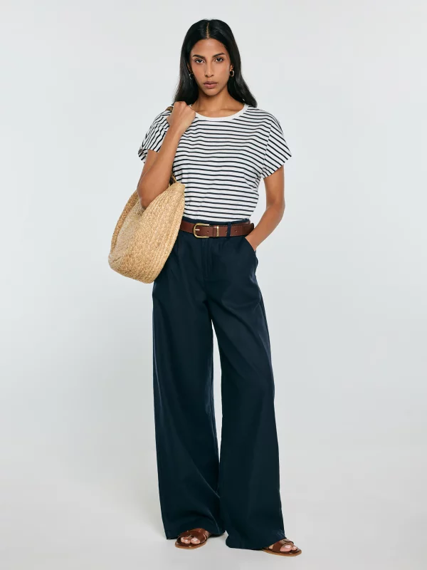 Spodnie damskie wide z domieszką lnu granatowe Malusi 403