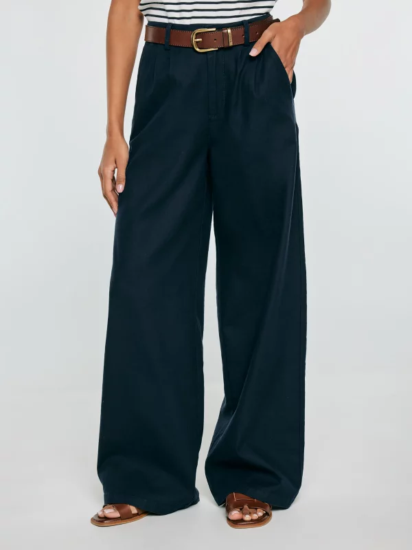 Spodnie damskie wide z domieszką lnu granatowe Malusi 403