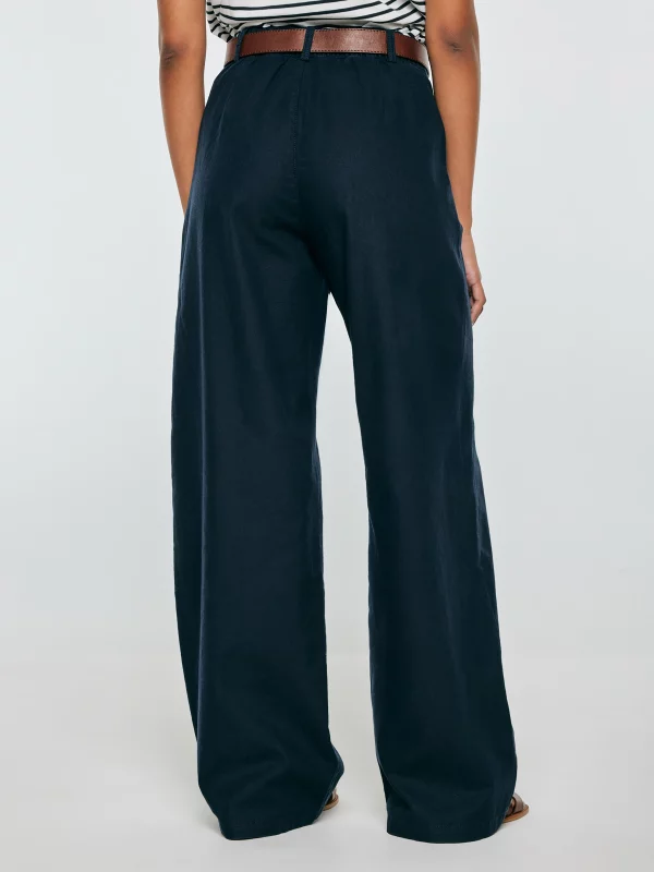 Spodnie damskie wide z domieszką lnu granatowe Malusi 403