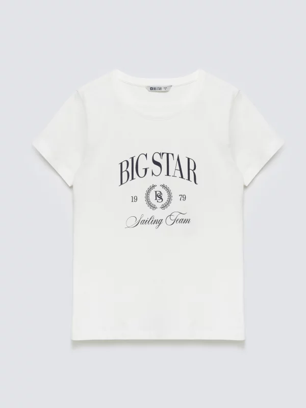 Koszulka damska z kontrastowym nadrukiem biała Ratta 100