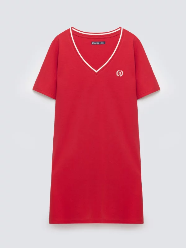 Sukienka damska dzianinowa z niewielkim haftem czerwona Zorkana 603