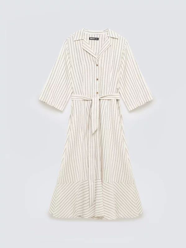 Sukienka damska midi koszulowa w prążek perłowa Kemesi 103