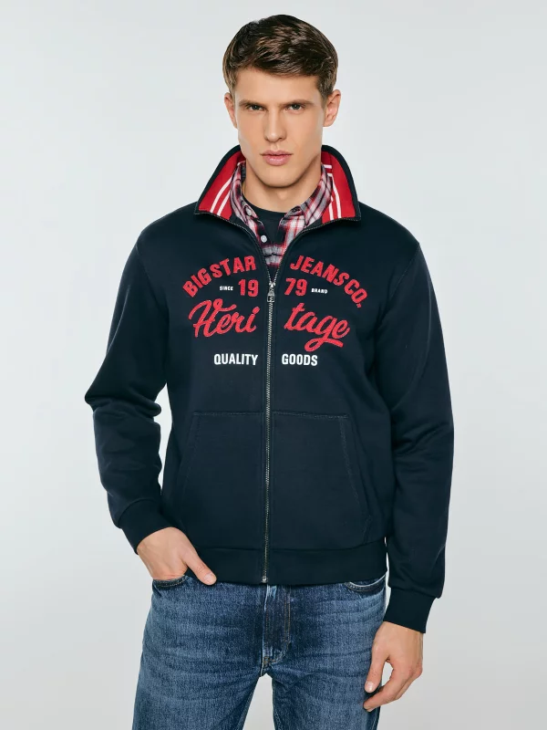 Bluza męska rozpinana z dużą aplikacją granatowa Shon 403