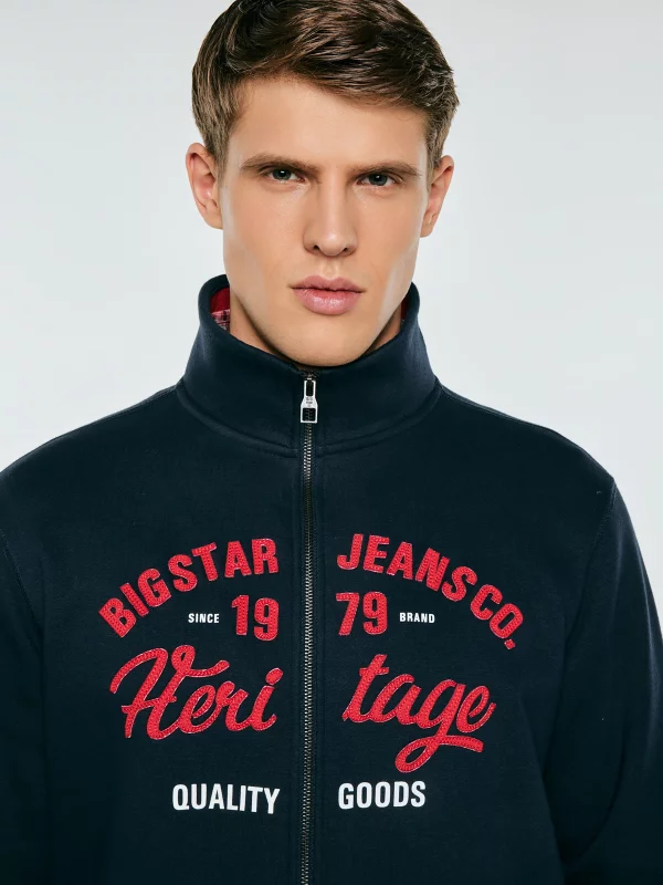 Bluza męska rozpinana z dużą aplikacją granatowa Shon 403