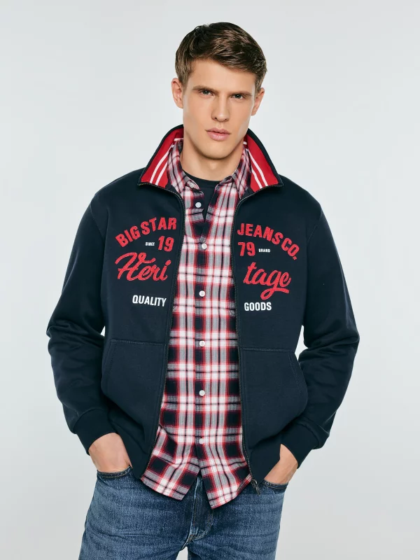 Bluza męska rozpinana z dużą aplikacją granatowa Shon 403