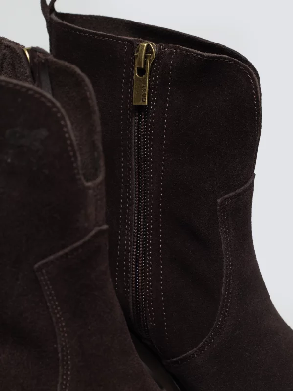 Botki damskie ze skóry zamszowej brązowe TT274956 803