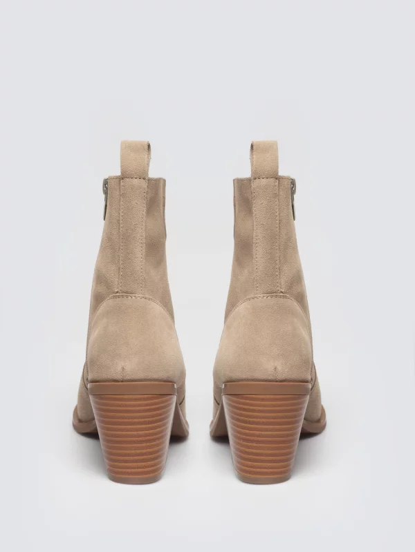 Botki damskie ze skóry zamszowej beżowe TT274958 801