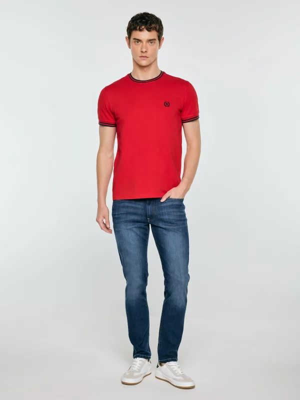 Koszulka męska z kontrastowym wykończeniem czerwona Polias 603