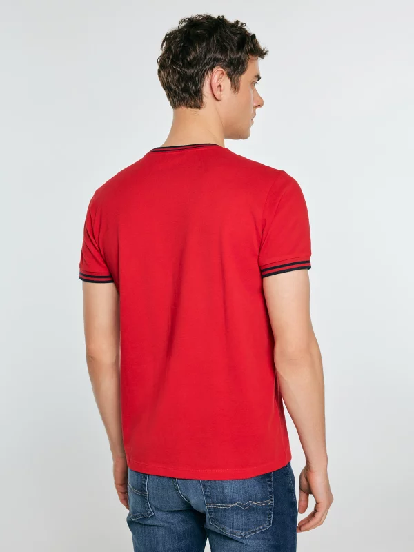 Koszulka męska z kontrastowym wykończeniem czerwona Polias 603