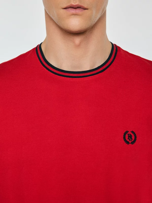 Koszulka męska z kontrastowym wykończeniem czerwona Polias 603